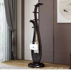 【椿嶼】全實木掛衣架落地臥室簡約新中式複古藝術衣帽架客廳置物收納架, 黑檀色【加厚全實木】