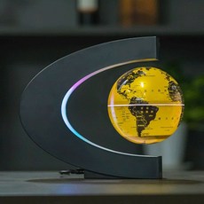 可開發票 磁懸浮地球儀髮光自轉辦公室桌麵擺件家居裝飾創意禮品生日禮物 磁懸浮地球儀 發光夜燈 自轉 黑科技創意禮物, 6寸C形金色中文(球體發光)