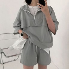 캐주얼 여름 3컬러 반집업 셋업