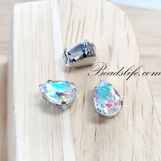 물방울 모양 글라스 캡보석 백금도금, 13*18mm(10개), 크리스탈AB, 1개