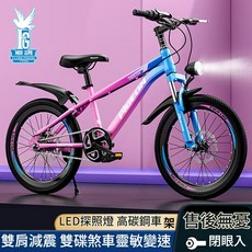 飛鴿兒童腳踏車 雙碟剎車 LED探照燈, 雙色藍粉 單速 + 輻條輪 減震雙碟剎 18寸適合120 - 140cm, 1個