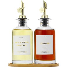 유리 오일병 2종 세트 350ml 주방용 식초 간장 디스펜서 누수 방지 푸어러 포함 소스병 양념통 시럽 공병 조리 도구, Transparent+Tray, 11.8 fl oz