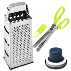 라온하제 다기능 스텐 채칼가위 만능강판 치즈그레이터, 1세트, 혼합색상