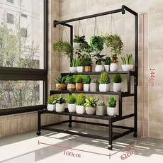鐵藝多層階梯式花架 陽臺落地盆栽架 黑色 80cm 吊籃款, 花架黑色100長（吊籃款）