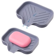 그레이 실리콘 자체 배수 직사각형 비누 접시 2개 - 폭포 비누 트레이 - 바 비누용 비누 접시 - 비누 상자 - 비누 케이스 - 비누 용기 - 비누 패드 - 주방 싱크 - 샤, 회색