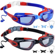 Vvinca아동용수영고글2팩 아동용고글김서림방지/UV누출방지수영고글만3-15세남아여아용128333, 04-red Black & Red Blue