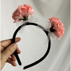 메무모 비누꽃 카네이션 머리띠 어버이날 스승의날, 2개, 레드핑크