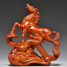 花梨木 黑檀木 如意馬 擺件 整木精雕, 如圖所示, 1個