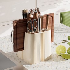 廚房檯面瀝水刀架砧板架，多功能收納盒，附筷子籠, 砧板刀筷收納【底部自帶接水盤】,【月光白】優選材質丨強承重 × 1個