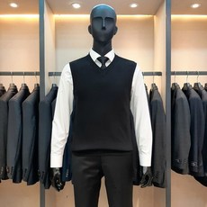 바쏘 세미 남성 남자 정장 양복 캐주얼 캐시미어 블랜디드 브이넥 남성조끼 [블랙]