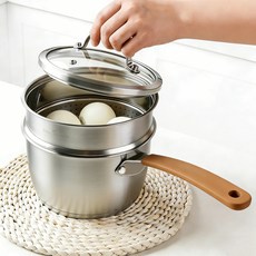 CookNest 편수 304 스텐 인덕션 밀크팬 1인용 이유식 찜기 냄비, 1개, 은색, 16cm