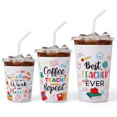 FoldTier 3피스 크리스마스 선생님 감사 선물 재사용 가능한 아이스 커피 슬리브 쿨리 및 뜨거운 음료용 교사를 위한 학년말핑크 펜슬 리본161448, 우아함