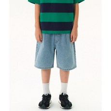 MUSINSA STANDARD KIDS 원 턱 와이드 데님 쇼츠 [라이트 인디고] 418384