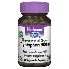 Bluebonnet L-色氨酸 500mg 蔬菜膠囊無糖無麩質, 30 件, 1個