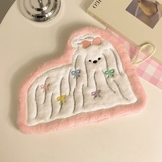 卡通可愛家用廚房擦手巾 衛生間吸水速乾加厚珊瑚絨掛式抹布毛巾手帕, 1個, 馬爾濟斯狗擦手巾