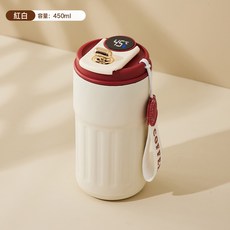 智能顯溫保溫杯 咖啡杯 便攜水杯, 1個, 316【顯溫款】白色紅蓋450Ml