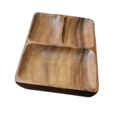 원목 간식 접시 아카시아 3절 나눔 나무 간식 접시 다과