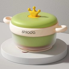 嬰兒輔食碗兒童注水保溫碗寶寶防摔防燙不鏽鋼專用碗吸盤餐具, 1個, 感溫綠米色