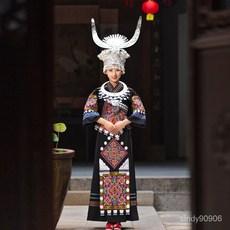 【大尺碼苗族服裝女】貴州苗疆少女裙子湘西苗傢土傢族少數民族服飾舞蹈衣服