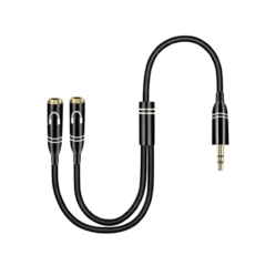3.5mm 耳機音頻轉接線 電腦手機通用 麥克風分離 鍍金工藝, 1個, 一公兩母 雙聽歌 同時雙耳機聽歌, 黑, 131-52
