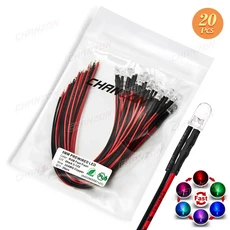 호환 20pcs 5mm 12V 미리 배선 된 LED 빛 구슬 깜박이 흰색 빨간색 파란색 RGB 느린 플래시 DIY 사전 램프, 03 RGB Fast Flash, 01 CHINA