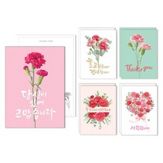 마음담아 카네이션 감사 엽서 5종 x 2p 세트, 10개, Mixed colors