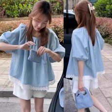 임부복 상의 봄 여름 임산부 패션 코디 반팔 셔츠 빅사이즈 루즈핏 캐주얼 여자 반팔티 WMY