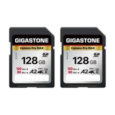 Gigastone SD 128GB Camera Pro MAX A2 4K U3 Class 10 SDXC 4K UHD & Full HD Canon Nikon Sony Pentax Kodak Olympus Panasonic 카드 2장 세트 고속, 상세페이지 참조