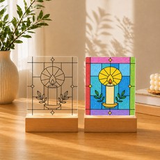 [홈퍼니]DIY 아크릴 무드등 만들기 UV인쇄 완성도안 8종 스테인드 글라스 [1-1]유선USB형 직사각형 미니, [5]촛불