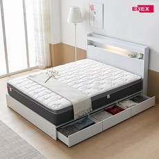 액티브 템바보드 LED 서랍형 침대 Q-호텔식투인스매트리스, 백아카시아 화이트
