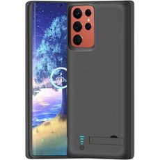 삼성 갤럭시 S22 울트라 배터리 케이스 5000mAh 충전 가능 확장 충전기 100 추가 제공 또는 S22+용 아님 (6.8인치) 검정