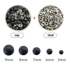 의류 리벳 돔 캡 색 컬러 싱글 스터드 가죽 재봉 공예, 색상: 3. Black / 크기: E. 7mm, 1개