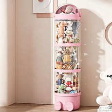 SeekFun 인형 정리함 장난감 수납함 투명 인테리어 지퍼여닫이 플라스틱 스탠드 진열장, 1개, 핑크