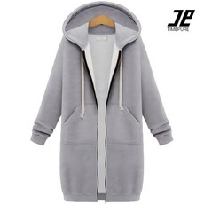 TIMEPURE 봄가을 여성 심플 오버핏 후드 긴팔 미디엄 기장 플리스 롱 후디 집업 롱 자켓 후드 롱 원피스