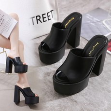 여름 힐 14CM 플랫폼 통굽 슬리퍼 모던 오픈토 힐 샌들