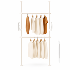 沐頂居家 頂天立地雙桿曬衣架 免鑽孔可調節高度 曬衣架, 白色2立2橫2翅膀1晾衣桿
