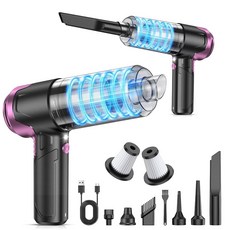 KMM 휴대용 자동차 진공청소기 10000PA 진공청소기 및 에어 더스터 120W 고출력 진공 무선 가정 자동차 사무실용 멀티 노즐 LED 조명으로 충전 가능한 핸드헬드, Black & Rose Red