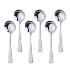 수프 스푼 세트 스테인리스 스틸 Buyer Star 테이블 6피스 원형 디저트 커틀러리 16.3cm(6.3인치) 스틸 스푼 뮤즐리 죽 과일 요거트용 식기세척기 사용 가능, 6, 실버