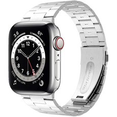 MOHARLAB Apple Watch 3/4/5/6/7/SE通用金屬錶帶+保護膜, 01銀色, 40mm