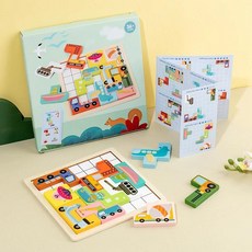 나무 블록 보드 인지 동물 교통 감각 게임 교육, 1개, 1. B