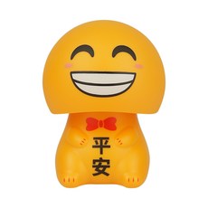 太陽能搖頭公仔，可愛笑臉擺件，車用裝飾小物, 平安-黃色, 1個