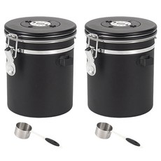 SHUNFA 304 스테인레스 스틸 커피 밀폐 용기 1.5L, 2개, 매트 블랙