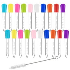 10팩 피펫 드롭퍼 5ml 투명 아이 드롭퍼 실리콘 및 플라스틱 워터 드롭퍼 전구 팁과 깨끗한 브러시10가지 색상, 20-multicolor