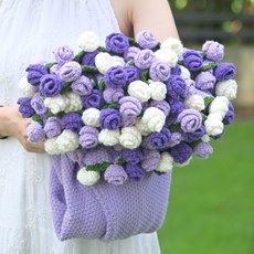 꽃다발 담요 DIY 뜨개질 키트 재료 실뜨기 뜨개 선물, 70x70cm, 퍼플로즈 꽃다발 담요