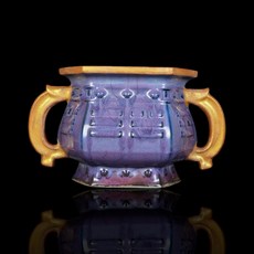 博古珍藏 宋．鈞窯紫釉描金八卦獸耳爐．早期收藏．老件瓷器．檀香沉香爐, 1個