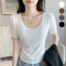 흰색 여성 기본 반팔티셔츠 여름 시원한 얇은 면티 무지티 반팔 크롭티 티셔츠 프린팅