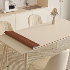 Alemon 양면 가죽 방수 식탁보 테이블 매트, 120x60cm, 브라운+크림, 1개