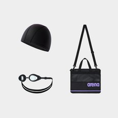 아레나 생존수영키트 수경+수모+가방 3종세트, 1개, BLK