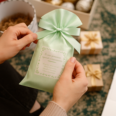 잇츠K 리본 구디백 비닐 선물봉투 / 어린이집 답례 간식 포장, 50개, 민트스트라이프