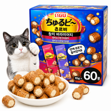 온니위드 이나바 츄르비 고양이간식 참치 버라이어티 60봉 대용량 저키, 60개, 10g, 참치&구운가다랑어+참치&구운닭가슴살